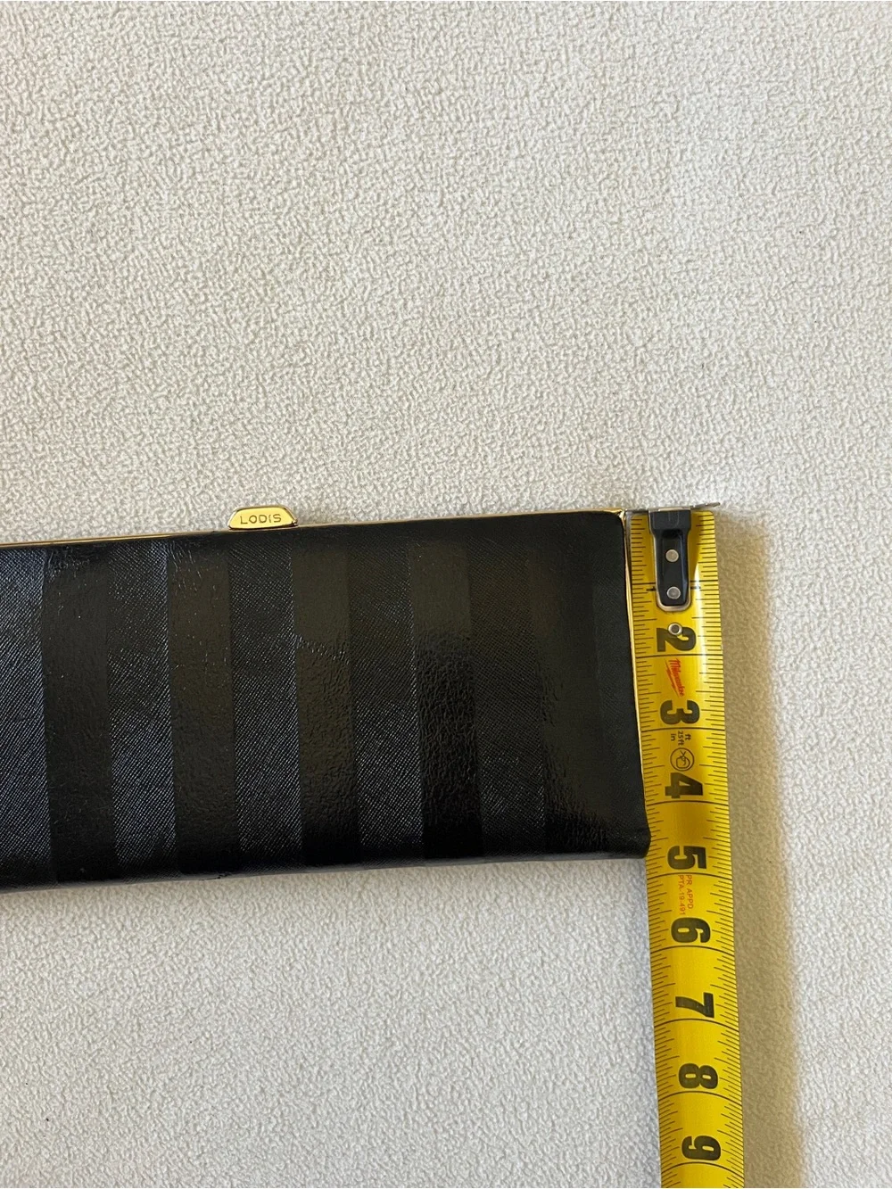LODIS Black Gold Valley Boulevard Large Ballet Wallet Clutch Stripe Leather Fold